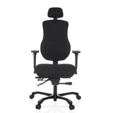 Siège pivotant XXL 24 HOURS BASIC noir avec appui-tête et piètement à cinq roulettes de hjh OFFICE – vue à 360° (vue de face 0°)