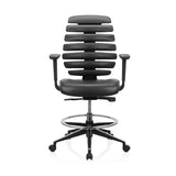 Chaise de comptoir ERGO LINE II WORK noire en similicuir avec repose-pieds et piètement à cinq roulettes de hjh OFFICE – vue à 360° (vue de face 0°)