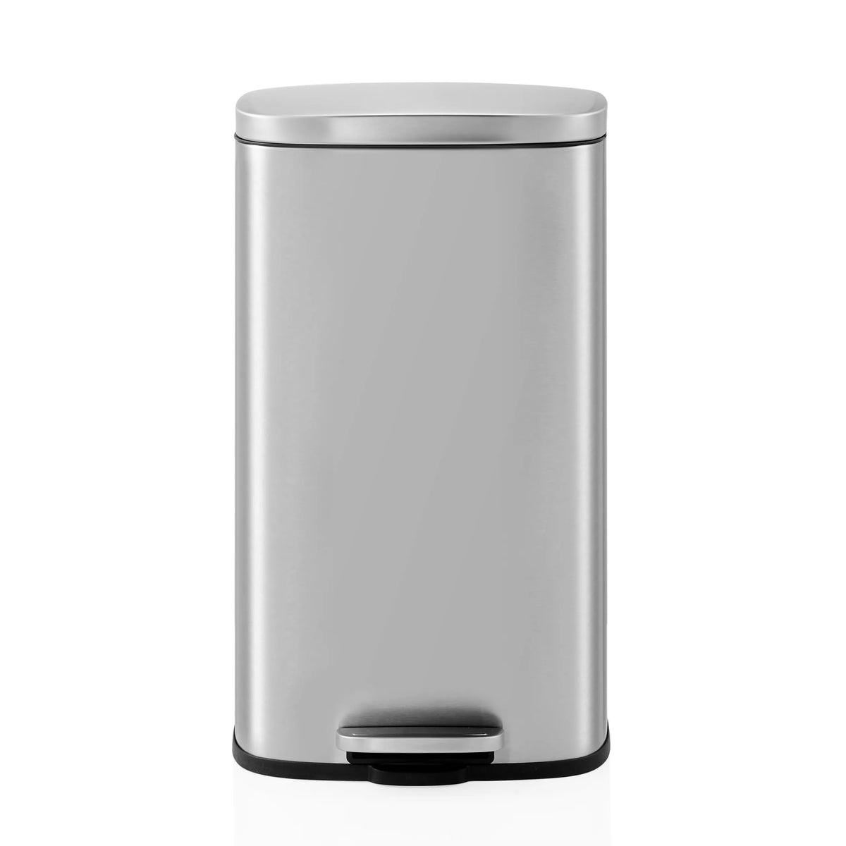 Poubelle Clean 15 argentée avec couvercle et pédale de hjh OFFICE – vue à 360° (vue de face 0°)
