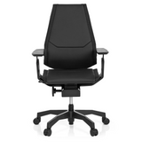 Siège de bureau haut de gamme GENIDIA BLACK noir en cuir avec accoudoirs et pied à cinq roulettes de hjh OFFICE – vue à 360° (vue de face 0°)
