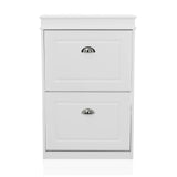 Armoire à chaussures blanche ESTHA 2 avec deux tiroirs et poignées argentées de hjh LIVING