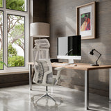Siège de bureau haut de gamme POFIT G GEN2 gris clair avec dossier en maille et appuie-tête de hjh OFFICE
