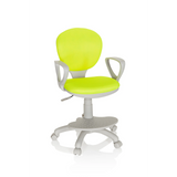 Chaise pivotante pour des enfants KID COLOUR G1 verte avec accoudoirs gris et piètement à cinq roulettes de hjh OFFICE – vue à 360° (vue de face 20°)