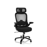 Siège pivotant XXL INSTRUCTOR SW I PRO noir avec dossier en maille, appui-tête et base à cinq roulettes de hjh OFFICE – vue à 360° (vue de face 20°)