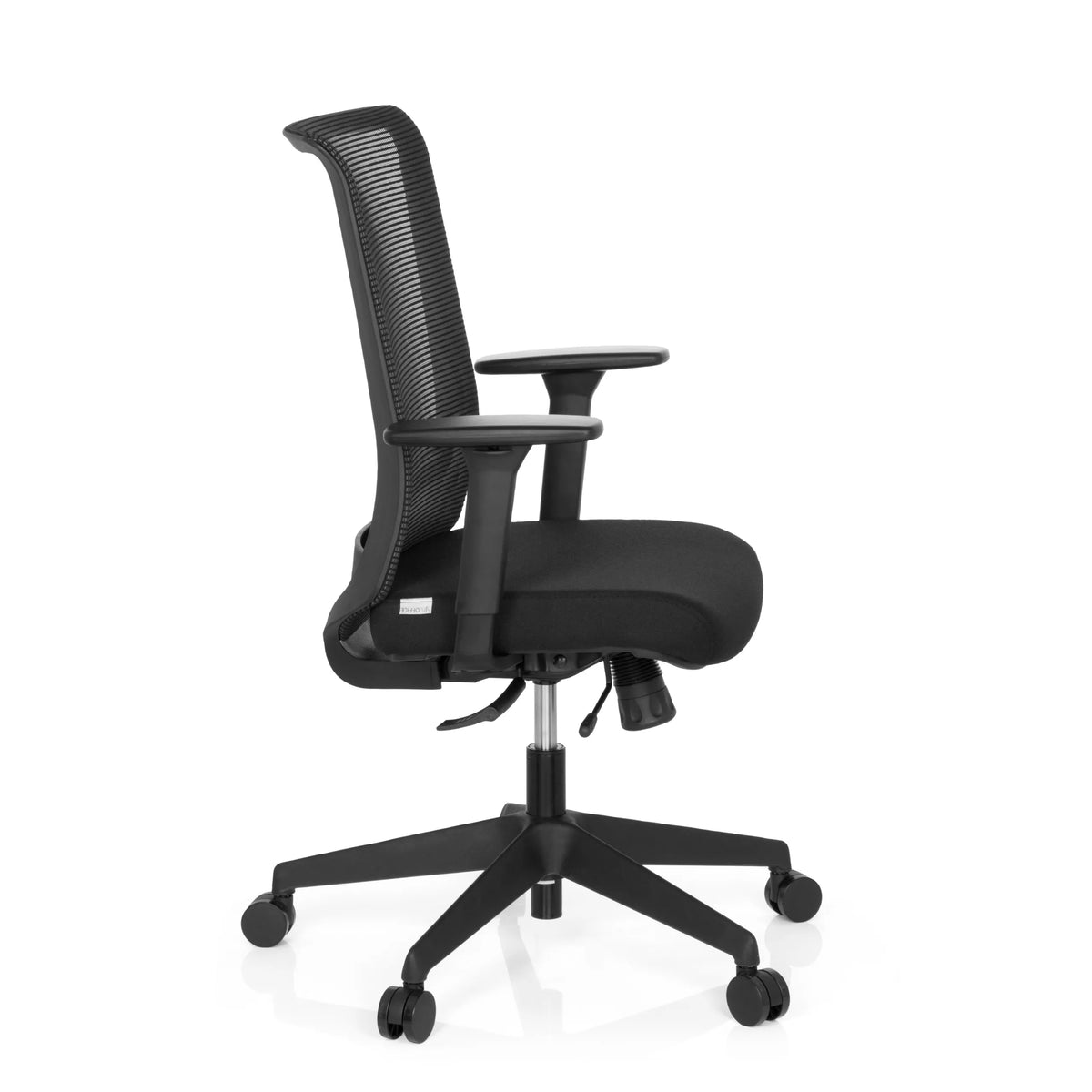 Siège de bureau de qualité professionnelle CONISTON noir avec dossier en maille et pied à cinq roulettes de hjh OFFICE – vue à 360° (vue de profil 80°)
