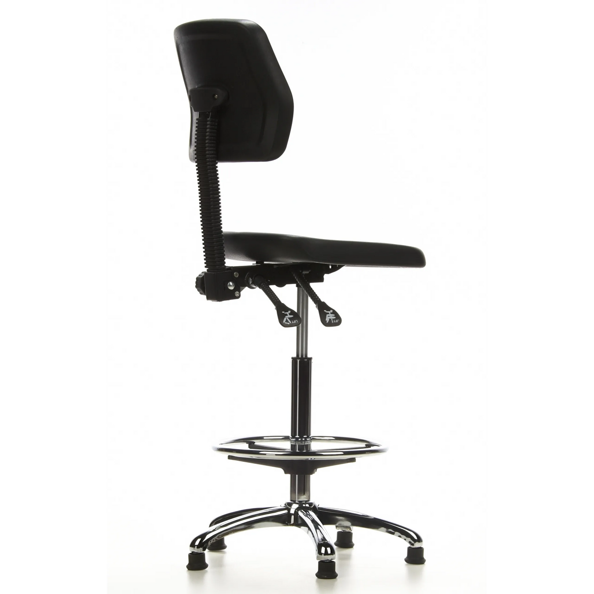Chaise de comptoir TOP WORK 11 noire avec repose-pieds et piètement à cinq branches de hjh OFFICE – vue à 360° (vue de trois quarts arrière 120°)
