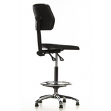 Chaise de comptoir TOP WORK 11 noire avec repose-pieds et piètement à cinq branches de hjh OFFICE – vue à 360° (vue de trois quarts arrière 120°)