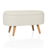 Banc blanc STORIANO avec revêtement en tissu structuré et quatre pieds en bois de hjh LIVING – vue à 360° (vue de face 15°)