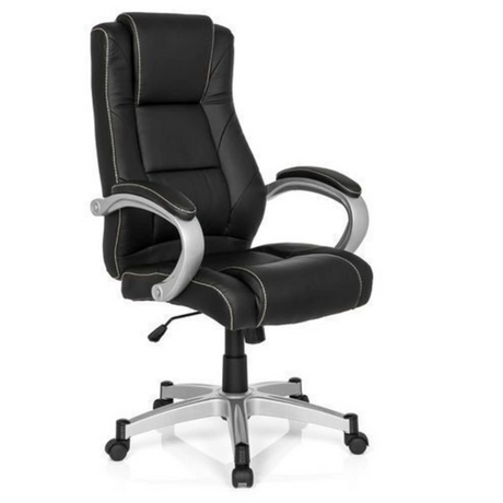 Fauteuil Gamer RELAX CL180 noir avec revêtement en similicuir et accoudoirs argentés de MyBuero