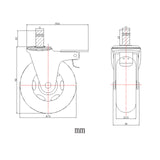Dessin technique d'une roulette 5x ROLO SKATE CT 11mm/75mm d'un diamètre de 75 mm de hjh OFFICE