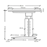 Dessin coté du bureau réglable en hauteur UNDA 8 W d'une largeur de 80 cm de hjh OFFICE PRO