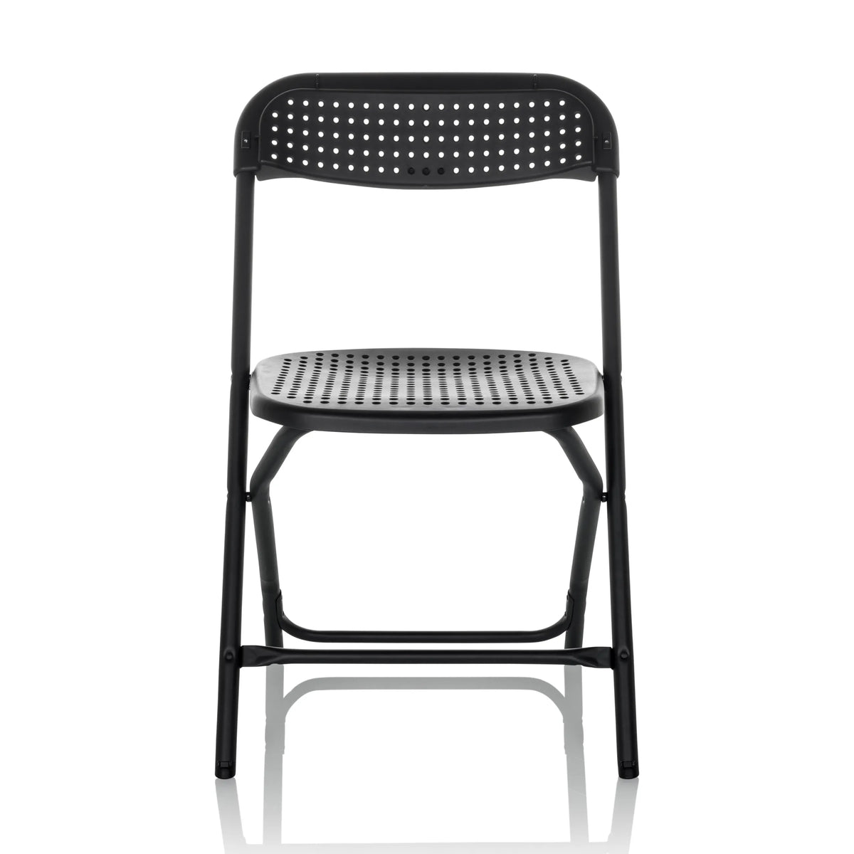 Chaise d'extérieur noire TUDELA XXL PRO avec assise et dossier perforés de hjh OFFICE – vue à 360° (vue de face 0°)