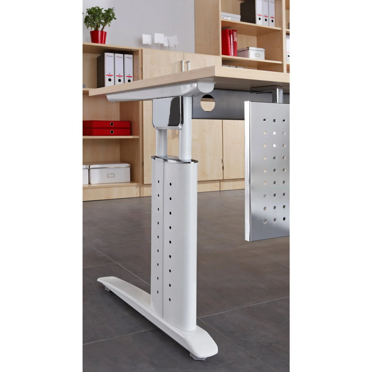 Piétement blanc réglable en hauteur du bureau UNDA 8 W en érable et blanc de hjh OFFICE PRO