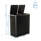 Dessin dimensionnel de la poubelle CLEAN XI d'une hauteur de 94 cm et d'une capacité de 60 l de hjh OFFICE