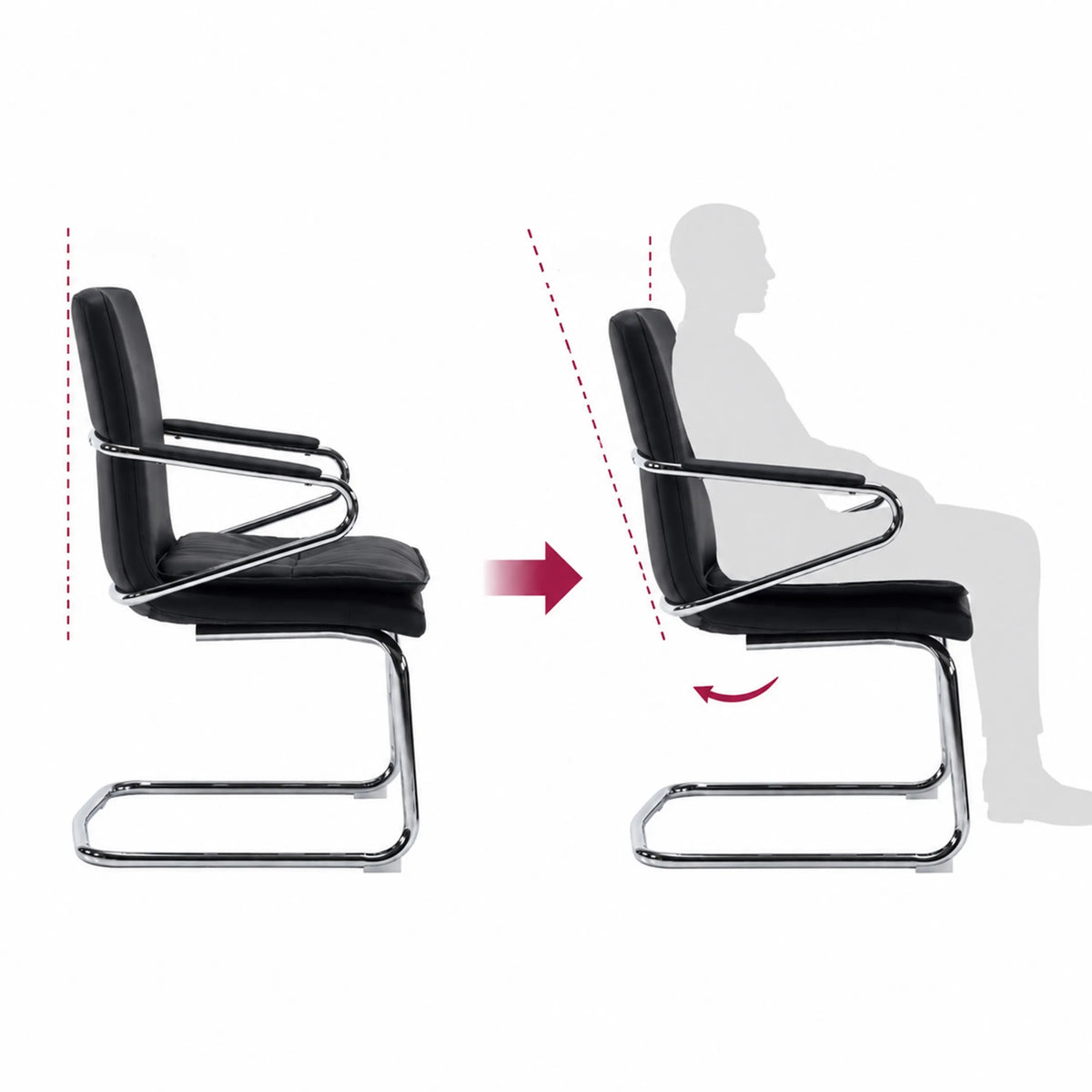 Dossier réglable de la chaise cantilever Rovento V en noir avec fonction d'inclinaison illustrée de hjh OFFICE