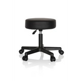 Tabouret pivotant noir OPERATOR I avec assise rembourrée et piètement à cinq roulettes de hjh OFFICE – vue à 360° (vue de trois quarts arrière 140°)