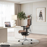 Siège de direction de luxe en cuir marron ERGOHUMAN ULTRA L GEN2 dans un bureau lumineux de hjh OFFICE (image générée par IA)