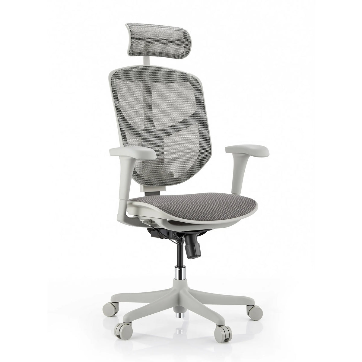 Chaise de bureau Enjoy Eco FG en gris avec revêtement en maille, appui-tête et accoudoirs de hjh OFFICE