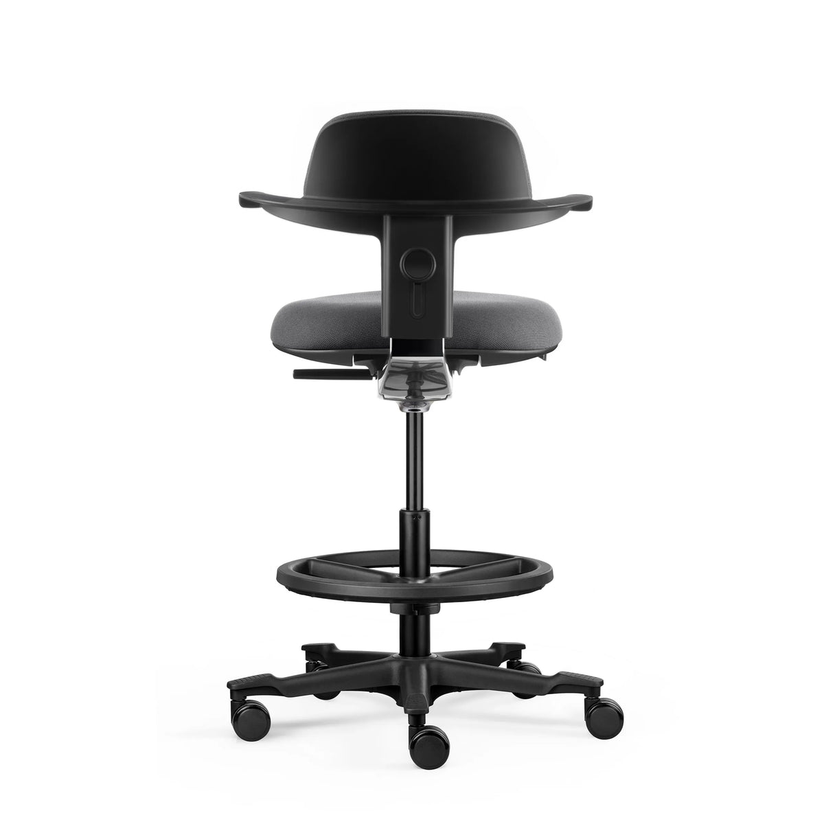 Vue arrière de la Chaise de travail TOP WORK 40 gris foncé avec repose-pieds et roulettes de hjh OFFICE