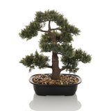 Plante artificielle verte BONSAI en forme de bonsaï dans un pot noir avec des cailloux de hjh OFFICE – vue à 360° (vue de profil 90°)
