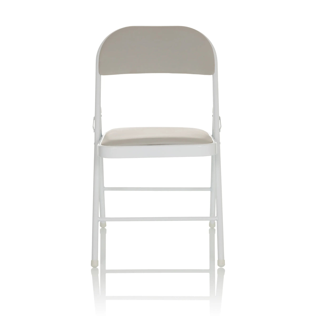 Chaise pliante grise TUDELA W avec rembourrage en similicuir et structure blanche de hjh OFFICE – vue à 360° (vue de face 0°)