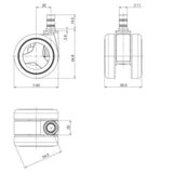 Dessin technique des Roulettes 5x ROLO GAME No-Noise 11mm/60mm avec un diamètre de 60 mm de hjh OFFICE