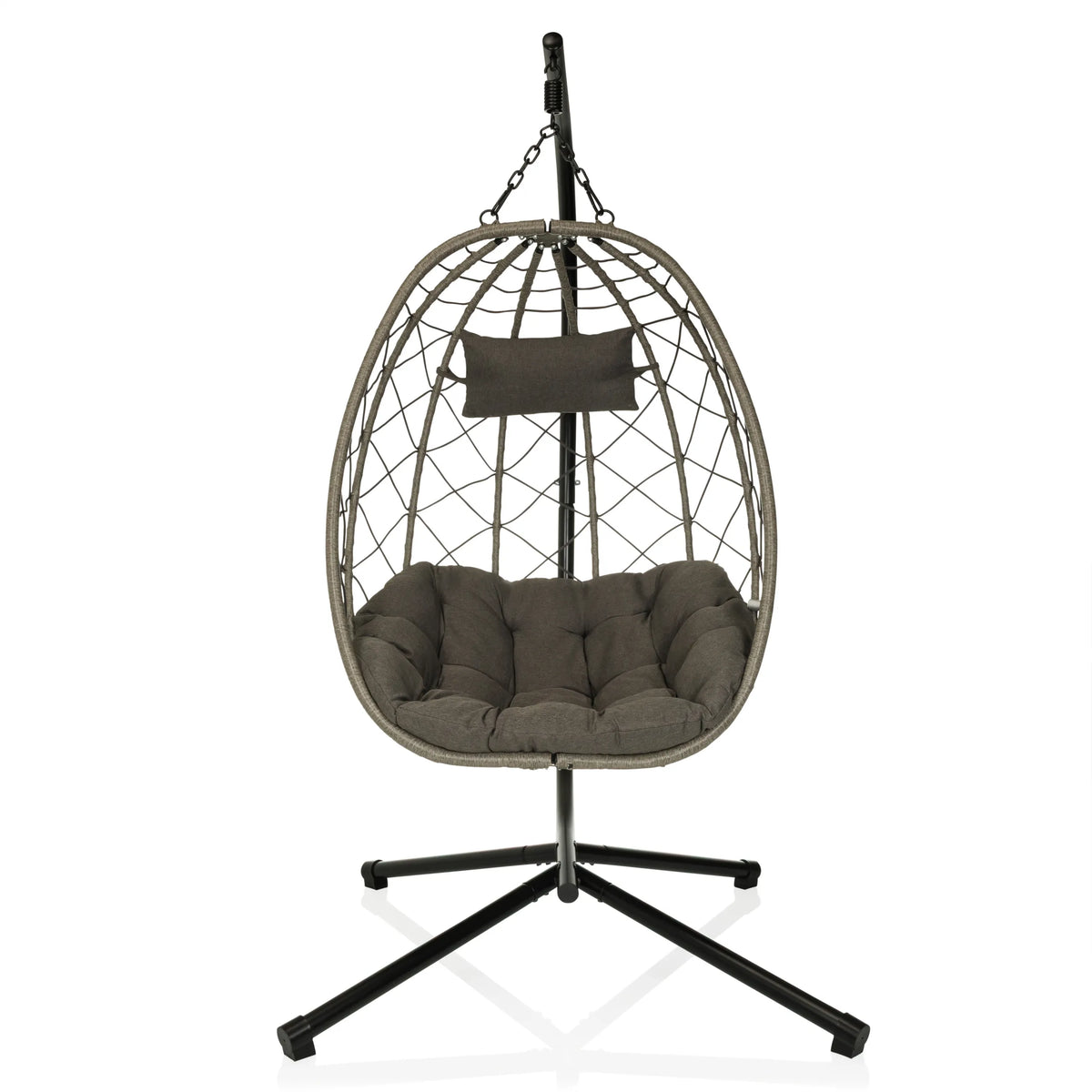 Fauteuil suspendu COCOVA en gris et noir avec coussin et structure de hjh LIVING