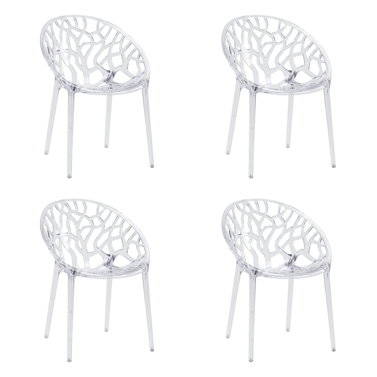 Lot de quatre chaises à quatre pieds Artifo T transparentes avec dossier au motif organique de hjh LIVING