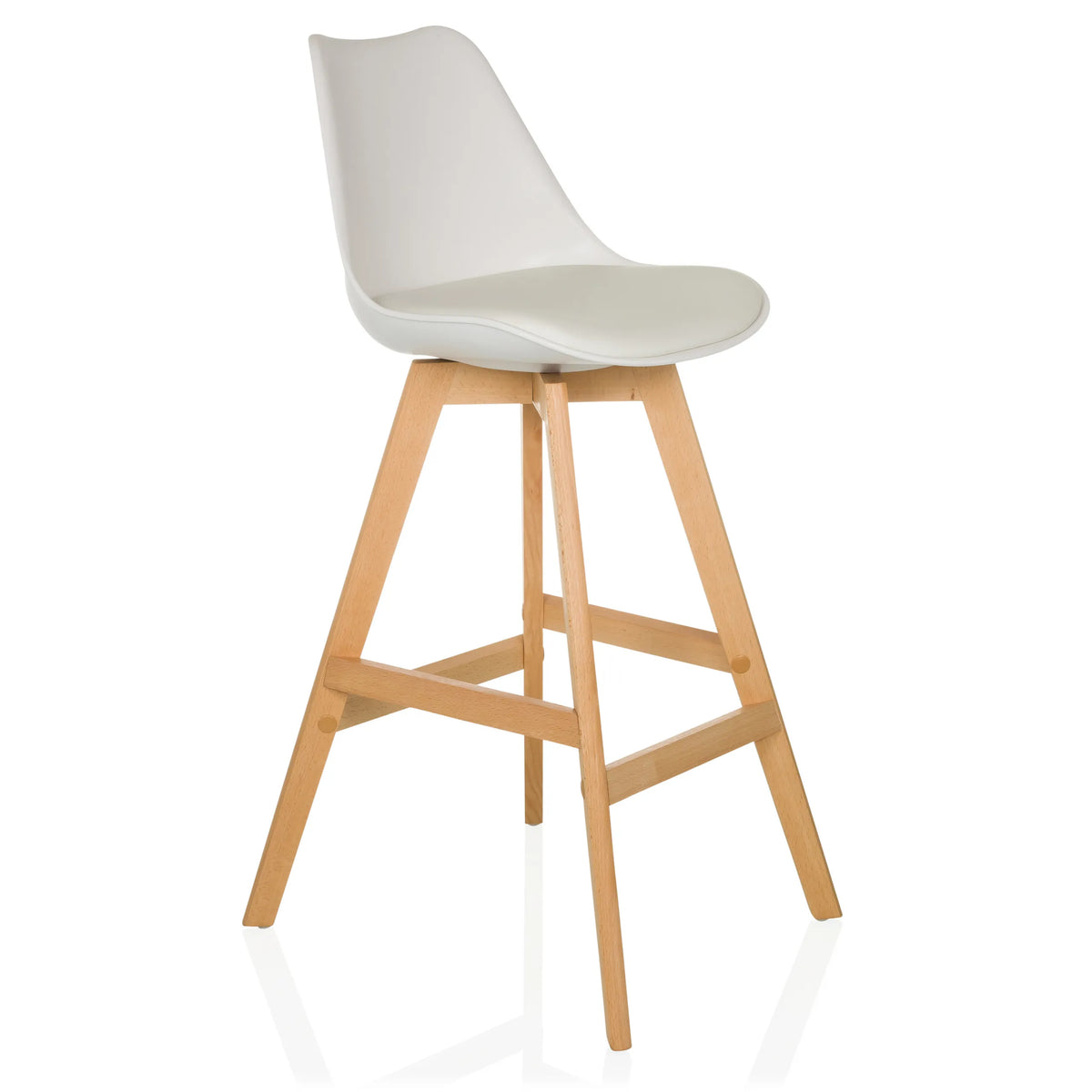 Tabouret de bar blanc SCANDI HIGH avec structure en bois et repose-pieds de hjh LIVING – vue à 360° (vue de trois quarts avant 45°)