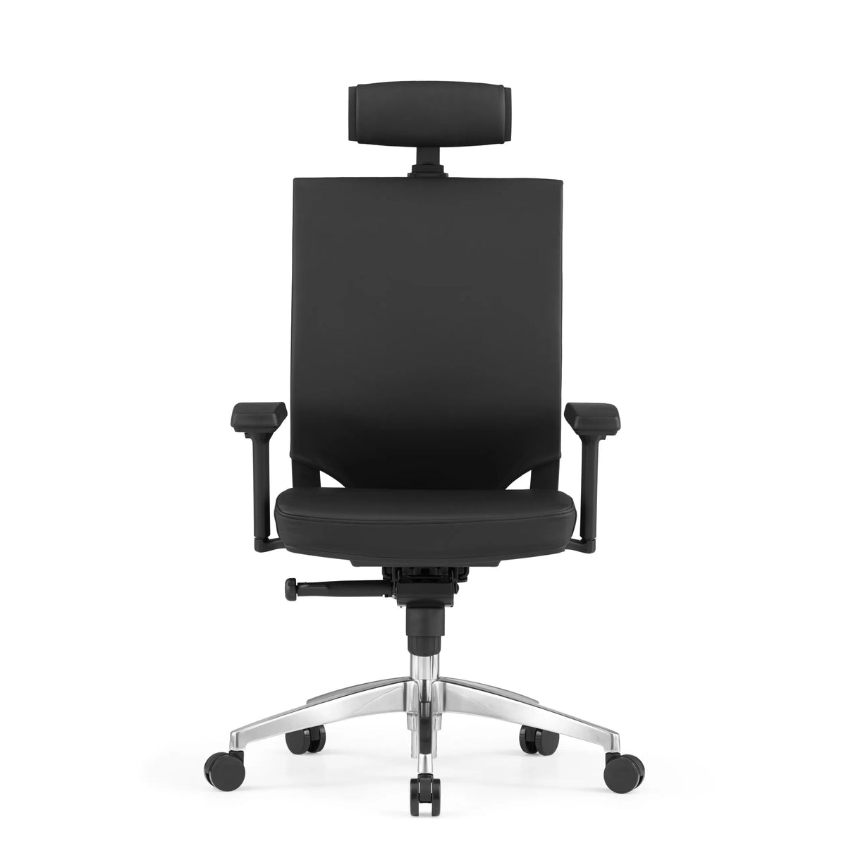 Siège de bureau de qualité professionnelle PORTO MAX HIGH noir en cuir avec appui-tête et base à cinq roulettes de hjh OFFICE – vue à 360° (vue de face 0°)
