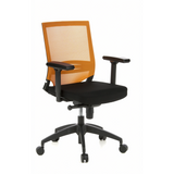 Siège de bureau de qualité professionnelle PORTO BASE noir et orange, dossier maille et base à 5 roulettes de hjh OFFICE – vue à 360° (vue de trois quarts avant 40°)