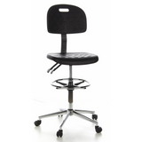 Chaise de comptoir noire TOP WORK 23 avec repose-pieds et piètement à cinq roulettes de hjh OFFICE – vue à 360° (vue de face 20°)
