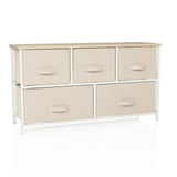 Commode beige FOLDAR avec cinq tiroirs en tissu et structure blanche de hjh LIVING – vue à 360° (vue de face 15°)