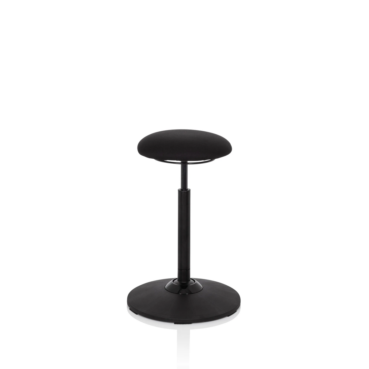 Siège assis-debout BALANCE SIT noir avec coussin d'assise rond et pied circulaire de hjh OFFICE – vue à 360° (vue de face 0°)