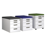Trois bacs comme ACSK Accessoires en blanc avec différents coussins d'assise colorés de hjh OFFICE PRO