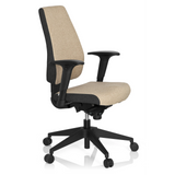 Siège de bureau professionnel PRO-TEC 500 beige avec accoudoirs et base noire à cinq roulettes de hjh OFFICE – vue à 360° (vue de trois quarts avant 60°)