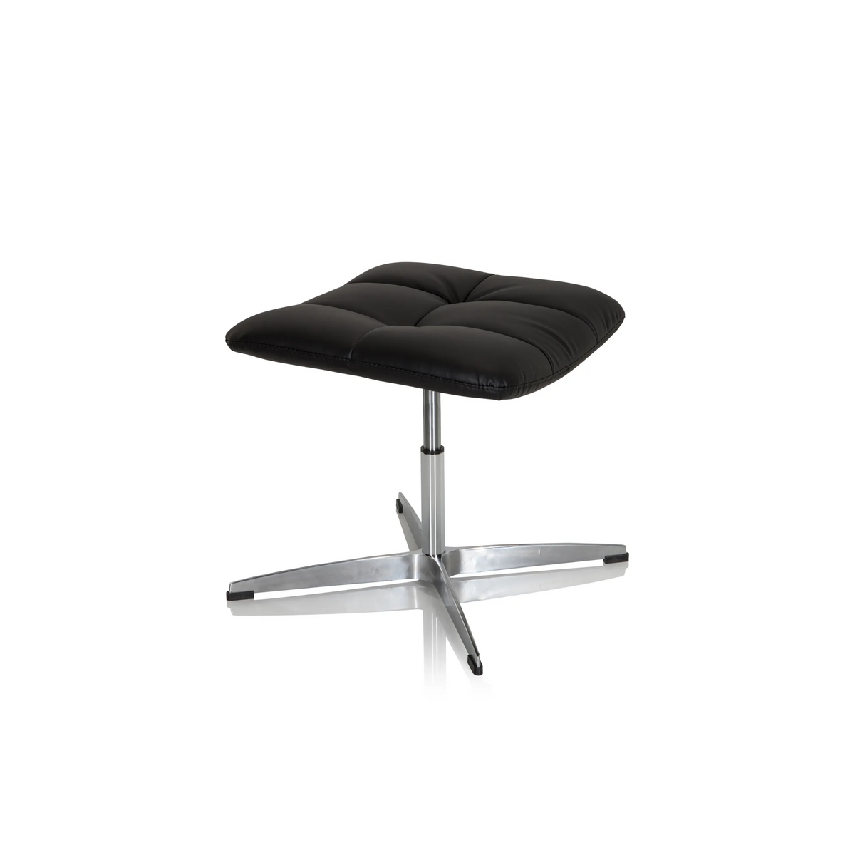 Tabouret rembourré noir SARANTO en similicuir avec pied en étoile à quatre branches de hjh OFFICE – vue à 360° (vue de trois quarts avant 60°)