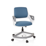 Chaise pivotante pour des enfants KID FLEX bleu gris avec accoudoirs et pied à cinq roulettes de hjh OFFICE – vue à 360° (vue de face 20°)