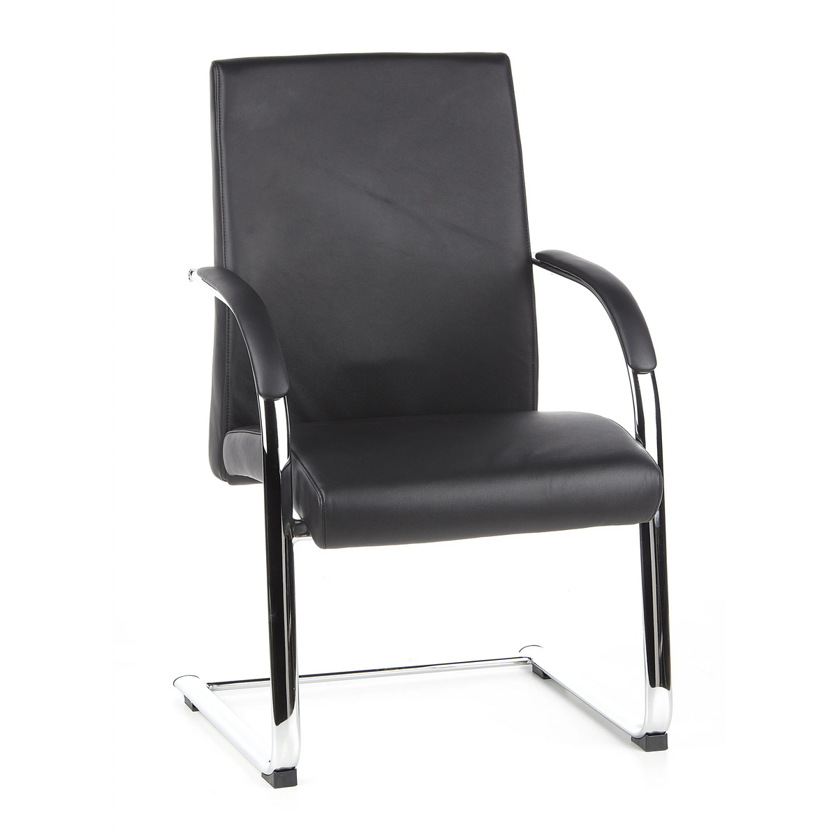 Chaises cantilever BAROLO V noires avec accoudoirs et piètement luge chromé de hjh OFFICE – vue à 360° (vue de face 20°)