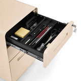 Tiroir ouvert avec organiseur et fournitures de bureau du caisson sur roulettes COLOR PLUS I en beige de hjh OFFICE