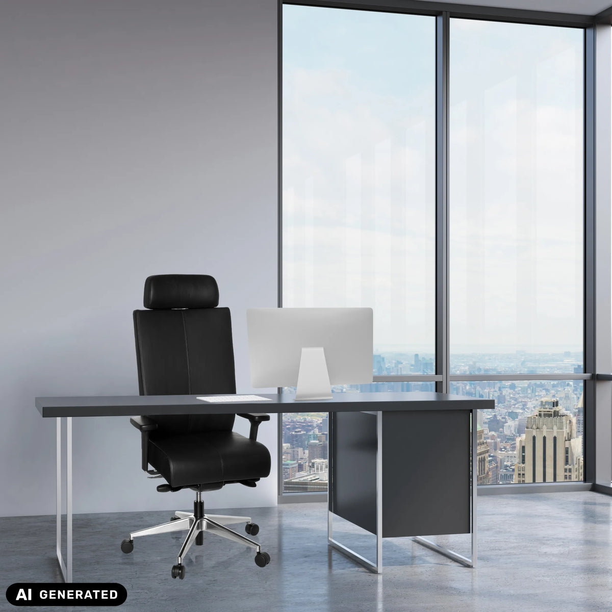 Siège de bureau de qualité professionnelle PRO-TEC XXL en cuir noir à un bureau de hjh OFFICE (image générée par IA)