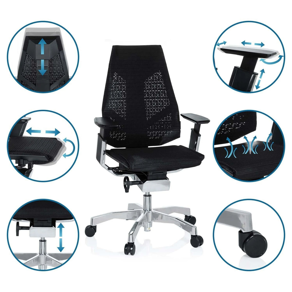 Verstellbare Funktionen des High-End-Bürostuhls GENIDIA in Schwarz von hjh OFFICE