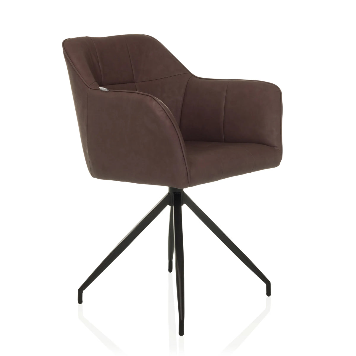 Chaise de salle à manger ELVERUM SPU marron foncé avec structure à quatre pieds de hjh LIVING – vue à 360° (vue de trois quarts avant 45°)