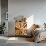 Commode SANTJAGO BLACK SUN XL aux couleurs bois foncé avec décor en forme d'étoile sur les façades de hjh LIVING