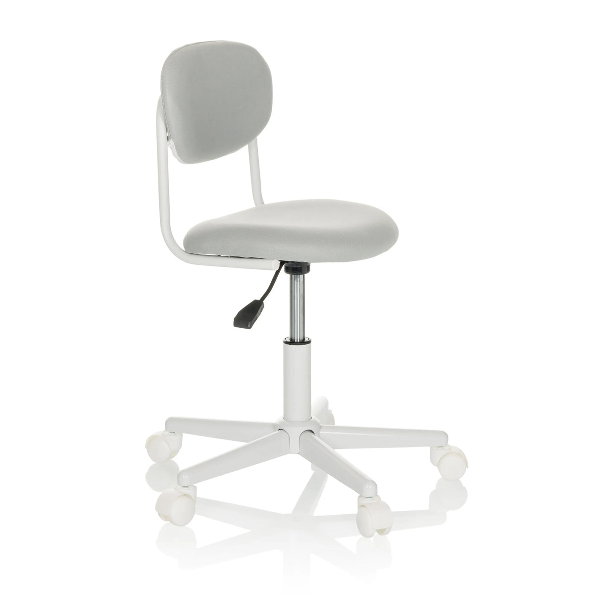 Chaise pivotante pour des enfants KIDDY BASE I grise avec siège rembourré et base à cinq roulettes de hjh OFFICE – vue à 360° (vue de trois quarts avant 60°)