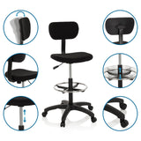Chaise de comptoir TOP WORK 05 en noir avec dossier réglable et repose-pieds de hjh OFFICE