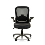 Siège pivotant XXL INSTRUCTOR T I noir avec dossier en maille, assise en cuir et base à cinq roulettes de hjh OFFICE – vue à 360° (vue de face 0°)