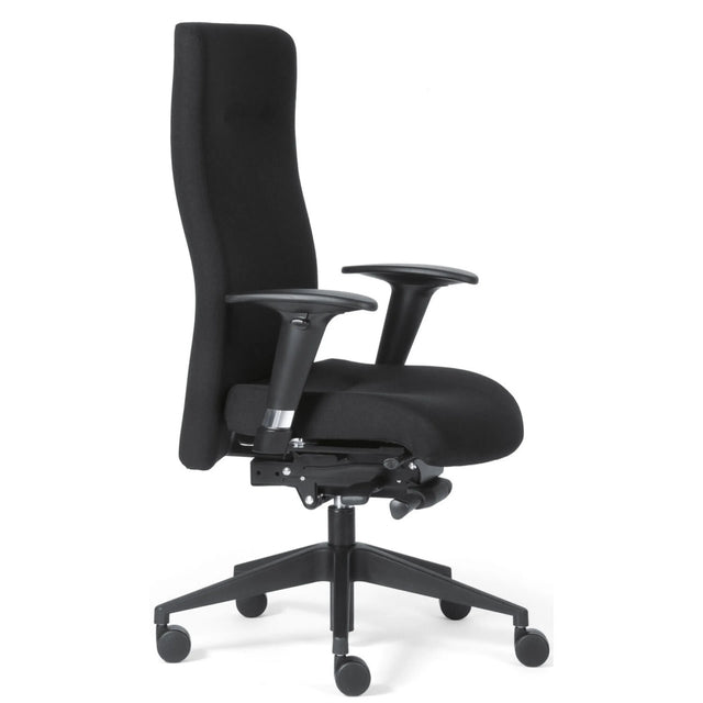 Siège de direction de luxe ROVO XP avec revêtement en tissu noir, accoudoirs et piètement à roulettes de Rovo Chair