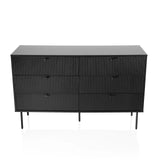 Buffet noir KARBY S avec façades à rainures verticales et six poignées bouton de hjh LIVING – vue à 360° (vue de face 0°)