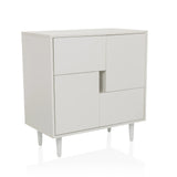 Commode blanche LYKKJA avec division frontale asymétrique et quatre pieds de hjh LIVING – vue à 360° (vue de trois quarts avant 30°)